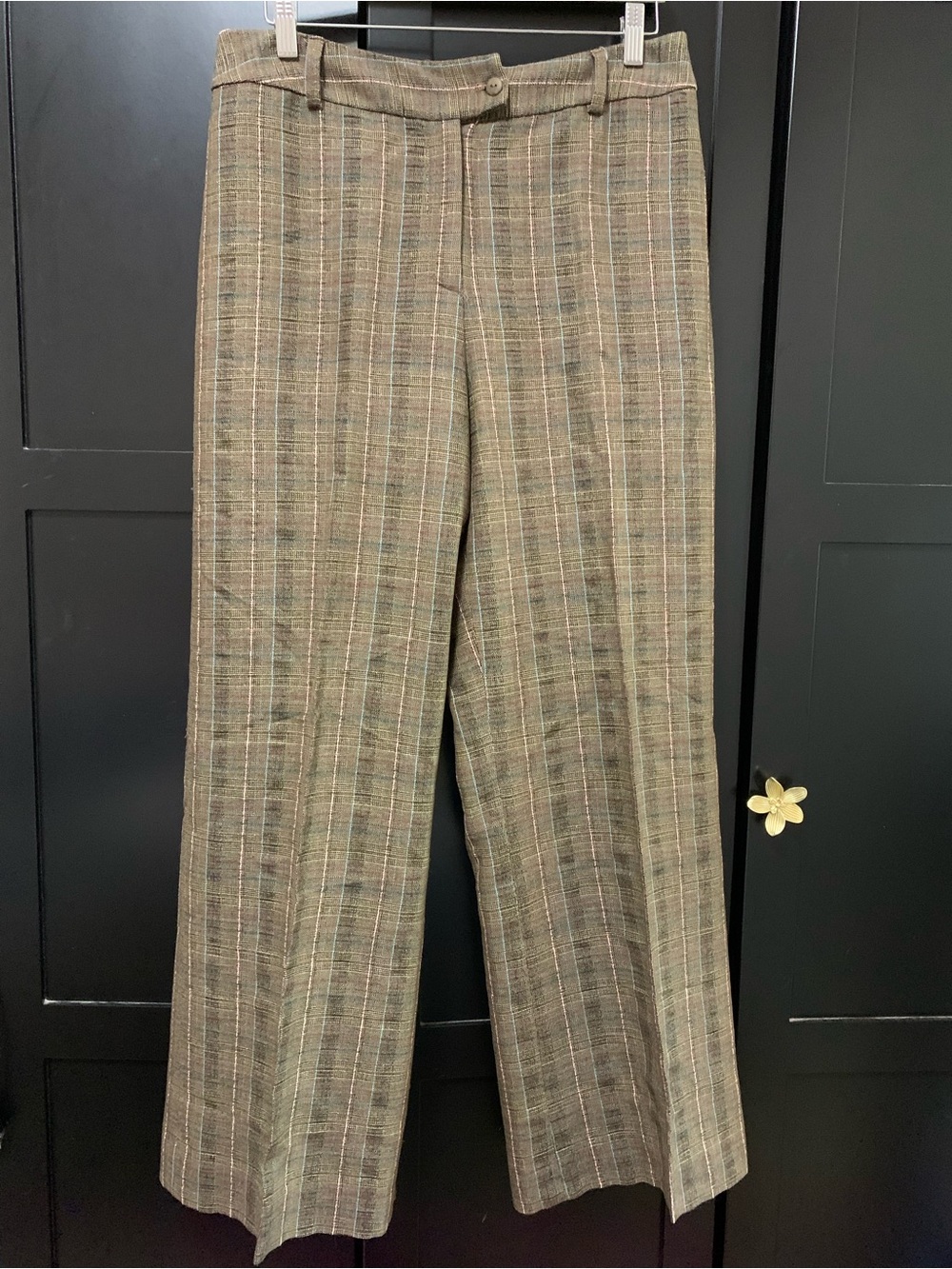 David Findlay Plaid Wide-Leg Trousers Brown pink blue lined wool quality